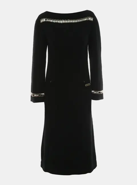 Chanel Chain-Trim Long Knitted Sleeve Dress