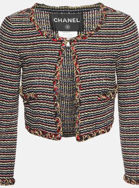 Chanel Multicolor Striped Tweed Bolero Cropped Jacket S