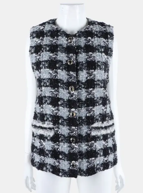 Chanel Knit Sky Blue/black Vest 36