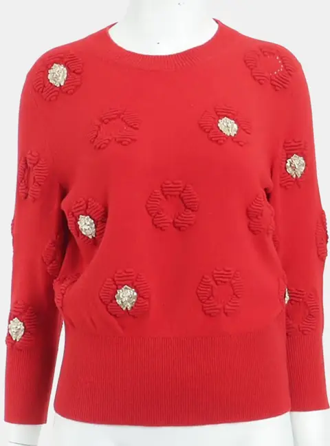 Chanel Red/White Cashmere Knit Top