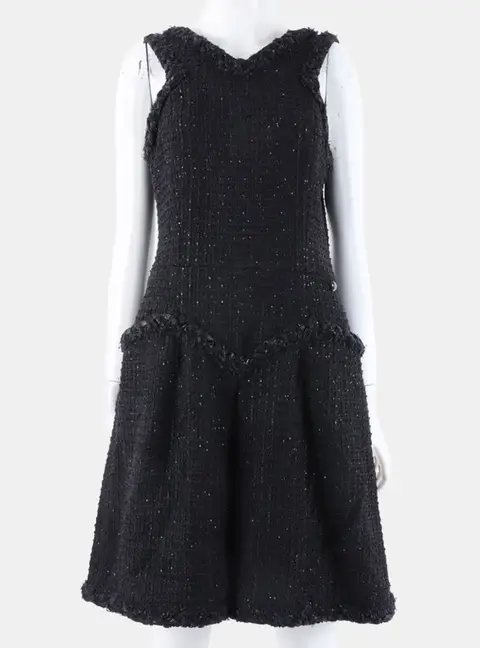 Chanel sleeveless Black tweed dress Size M