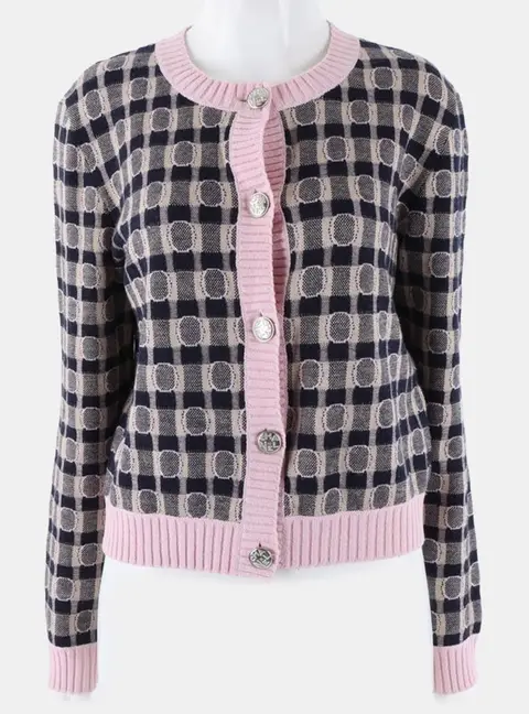 Chanel Navy Blue/Pink Cashmere Silk Cardigan Size S