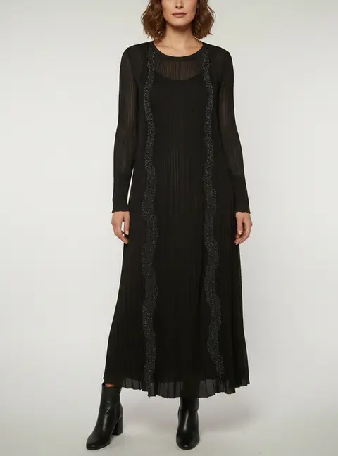 Chanel Black Rib Knit Long Sleeve Maxi Dress M