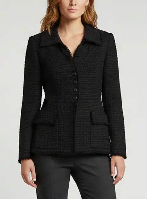 Chanel Black Tweed Flared Hem Long Sleeve Jacket S