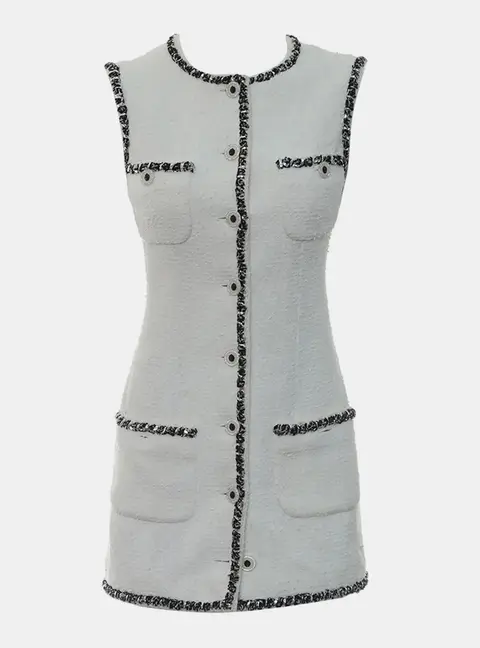 Chanel 2022 Spring Summer Tweed Sleeveless Mini Dress FR 36