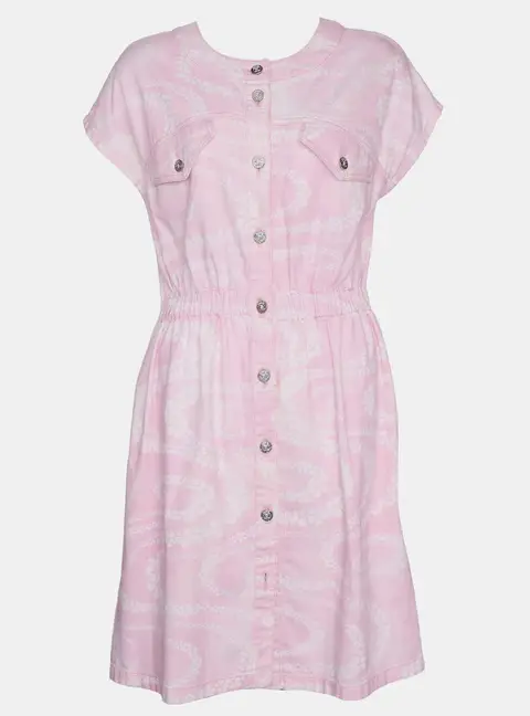 Chanel Pink Floral Denim Dress FR 38