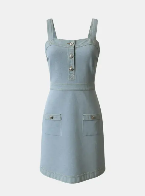 Chanel 07P Baby Blue Knitted Sleeveless Dress FR 36