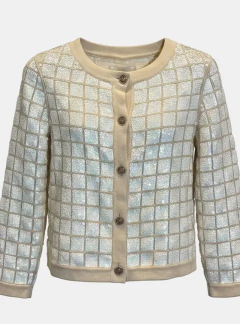 Chanel Cream Cashmere Cardigan with Sequin IT 34