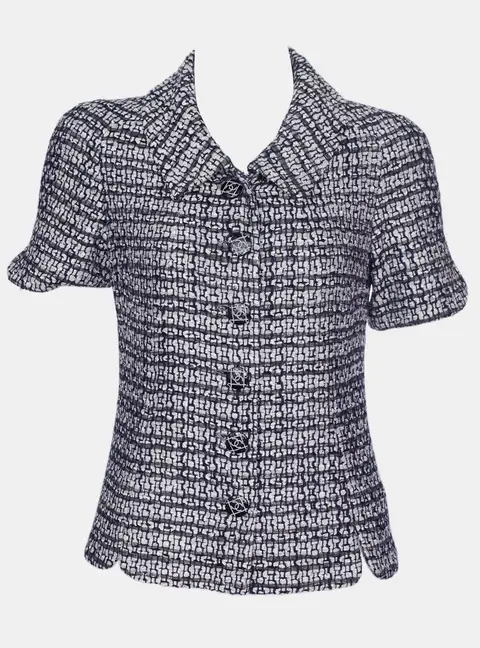 Chanel Silver and Grey Metallic Tweed Boucle Jacket Size S