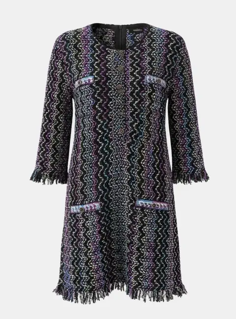 Chanel Multicolor Fray Edged Zig Zag Dress Size S