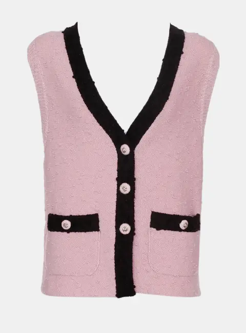 Chanel Black/Pink Wool Vest Size M