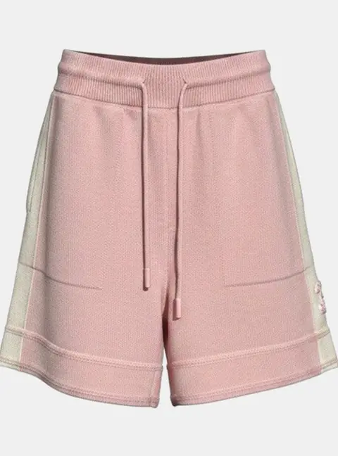Chanel Pink Cashmere Knit CC Sequin Shorts Size S
