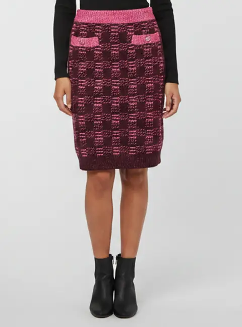 Chanel Pink/ Burgundy Plaid Knit Short Skirt S