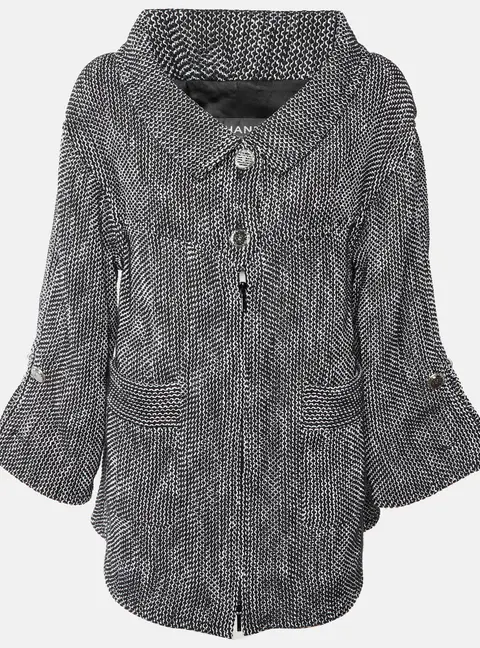 Chanel Black/White Tweed Collared Jacket M