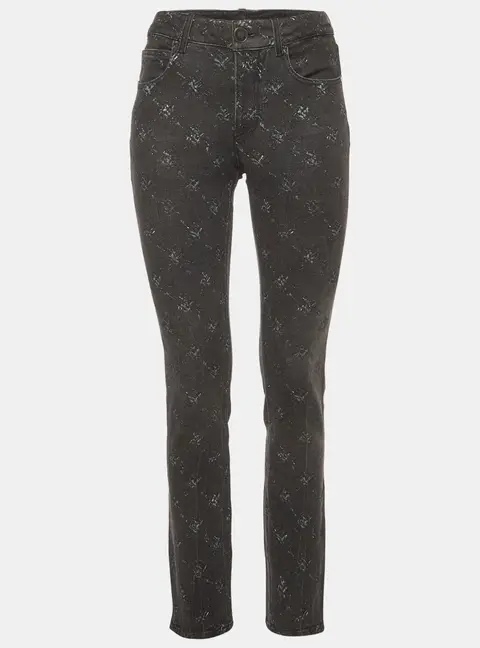 Chanel Black Printed Denim Straight Leg Matelasse Jeans S/Waist 25"