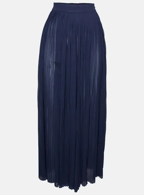 Chanel Navy Blue Pleated Jersey Semi Sheer Palazzo Pants XL