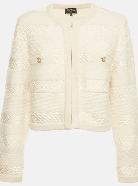 Chanel Cream Knit Long Sleeve Cardigan M