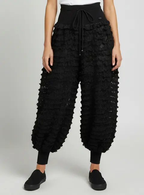 Chanel Black Sheer Patterned Tulle Knit Harem Pants M
