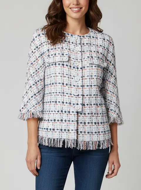 Chanel Multicolour Fringed Tweed Fantasy Jacket L