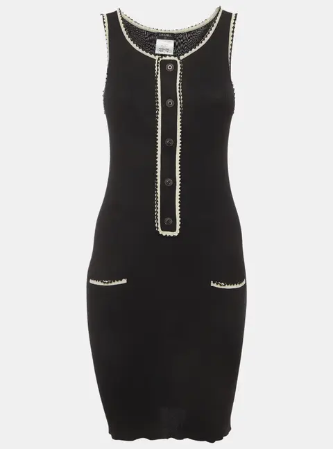 Chanel Black Rib Knit Sleeveless Midi Dress M