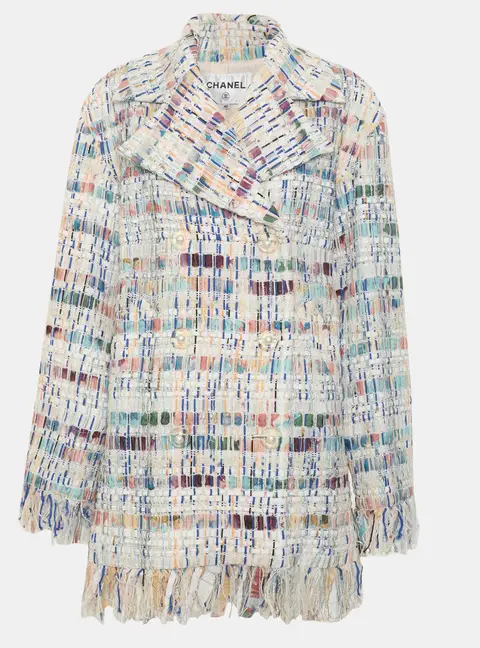 Chanel Multicolor Tweed Fringed Double-Breasted Caban Jacket M