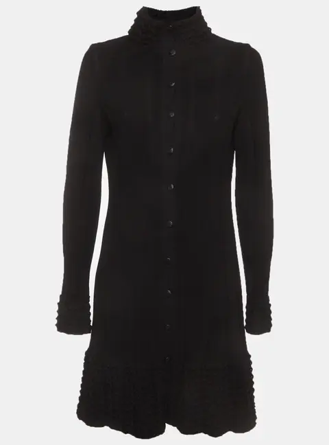 Chanel Black Knit Long Sleeve Button Front Dress M