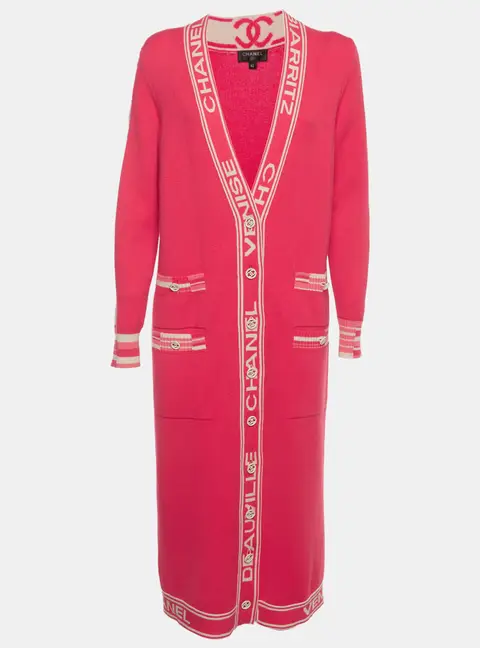 Chanel Pink Cashmere Knit Long Cardigan L