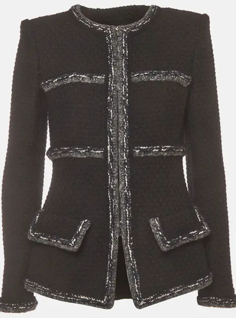 Chanel Black Tweed Contrast Trim Zip Up Jacket M