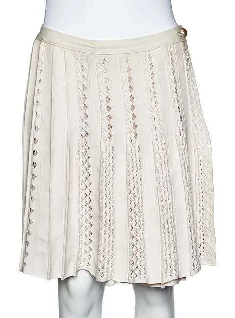 Chanel Light Pink Perforated Knit Faux Wrap Skirt S