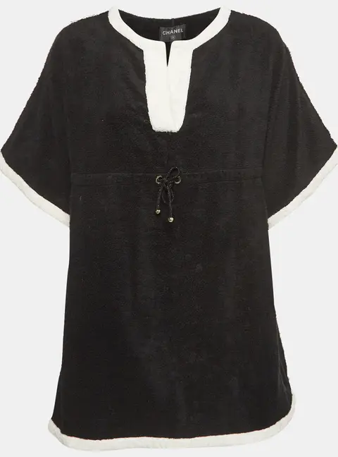 Chanel Black Terry Coco Beach Mini Cover-Up Dress S