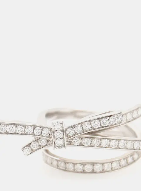 Chanel 18k White Gold Diamond Ruban Ring EU 51