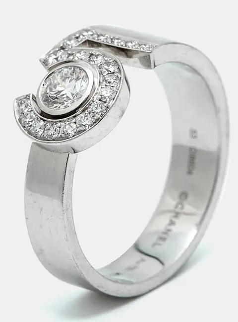 Chanel No. 5 Diamond 18k White Gold Rings EU 53