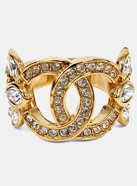 Chanel Gold Crystal Ring EU 52