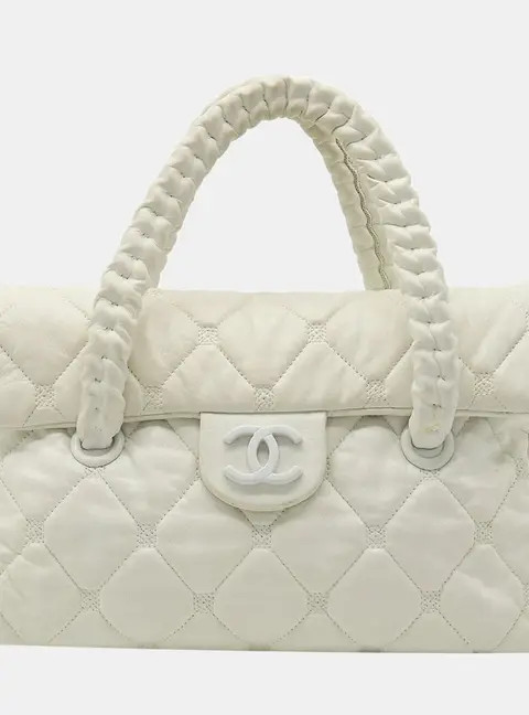 Chanel White Lambskin Leather Woven CC Shoulder Bag