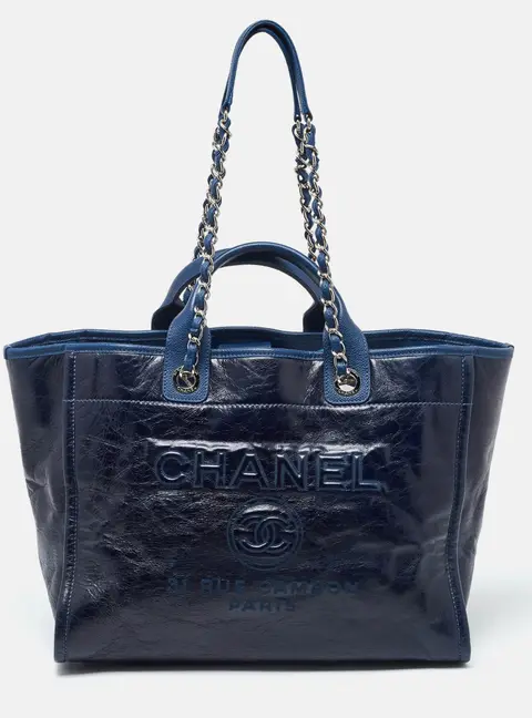 Chanel Deauville Large Navy Blue Leather Tote Bag