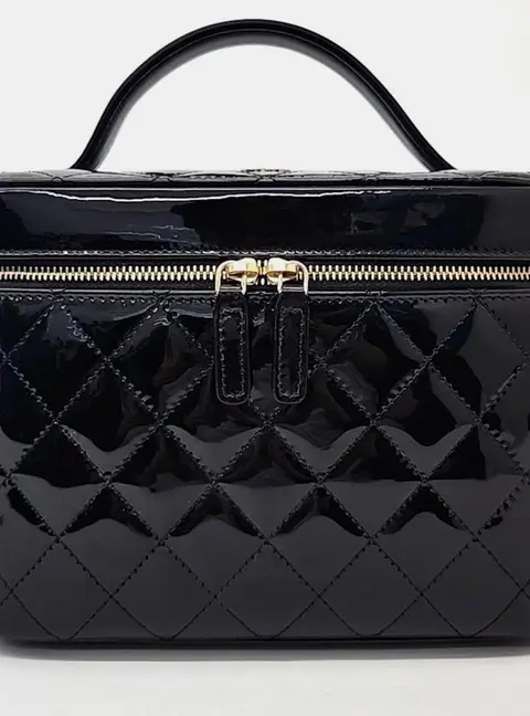 Chanel Quilted Black Patent Leather Vanity Bag
