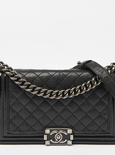 Chanel Boy Small Black Leather and Patent Leather Shoulder Bags