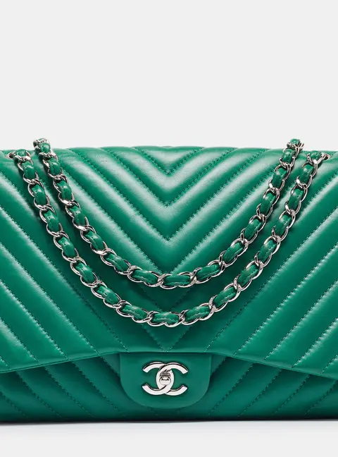 Chanel Classic Single Flap Green Leather Shoulder Bags