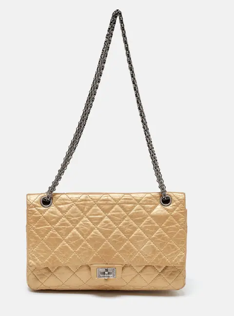 Chanel Gold Quilted Aged Leather Reissue 2.55 Classic 226 Flap Bag