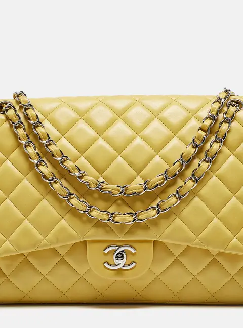 Chanel Classic Double Flap XL Yellow Leather Shoulder Bags