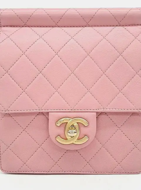 Chanel Pearl Chain Flap Pink Lambskin Leather Crossbody Bag