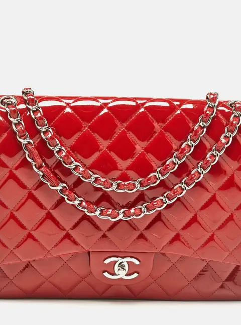 Chanel Red Quilted Patent Leather Maxi Classic Double Flap Bag