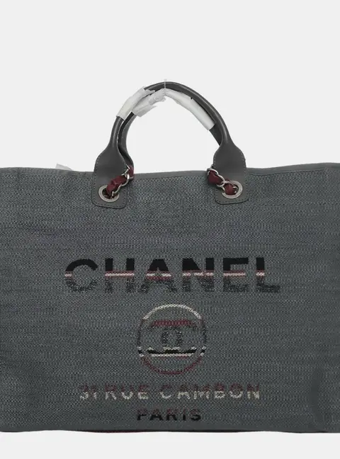 Chanel Large Deauville Gray Canvas Tote Bag