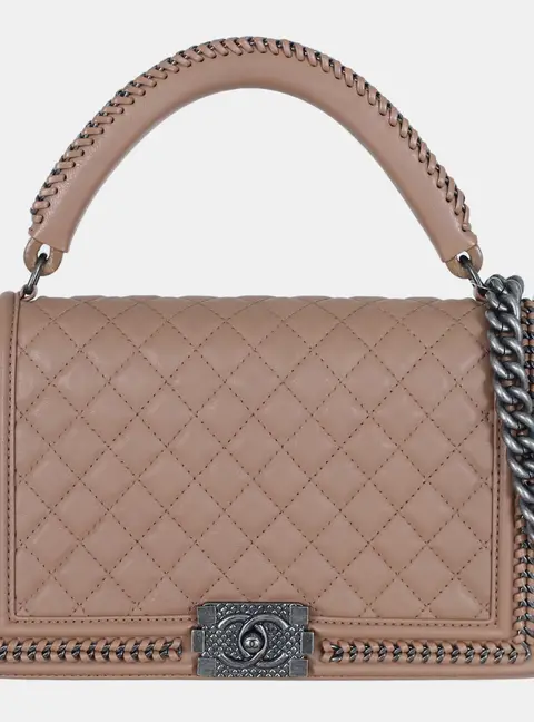 Chanel Boy New Medium Nude Pink Calfskin Leather Top Handle Bag