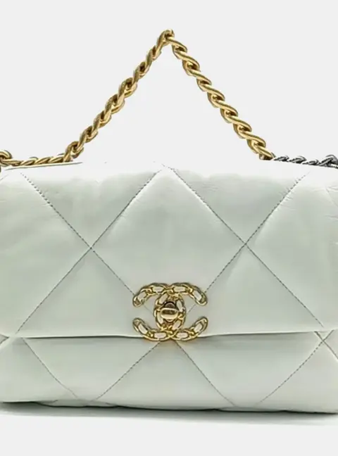 Chanel 19 Small White Lambskin Leather Flap Bag