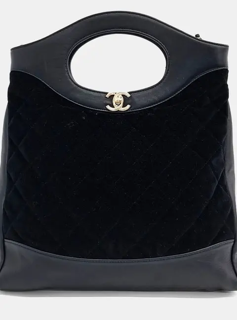 Chanel 31 Black Velvet Calfskin Leather Top Handle Bag