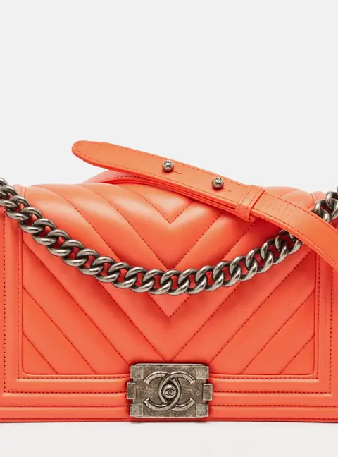 Chanel Orange Chevron Leather Medium Boy Flap Bag