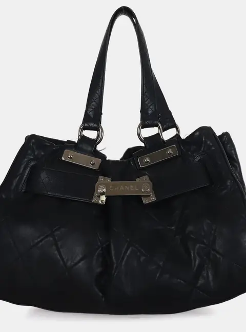 Chanel Paris-Londres Door Latch Large Black Quilted Lambskin Leather Tote Bag