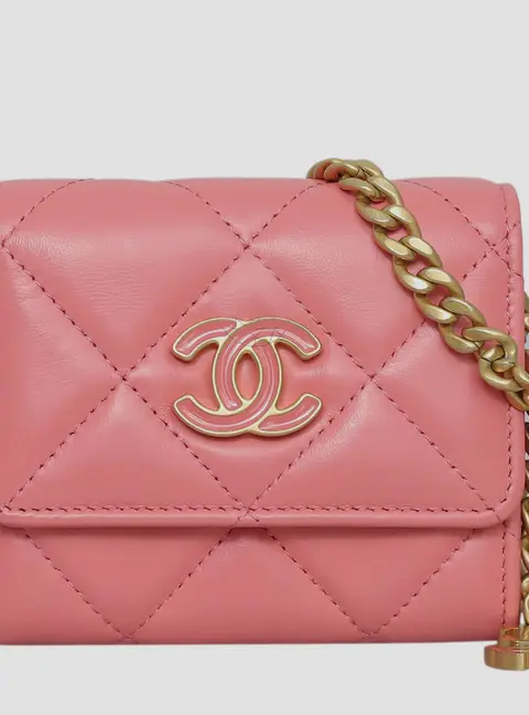 Chanel CC Charms Flap Pink Lambskin Leather Card Holder on Chain Bag