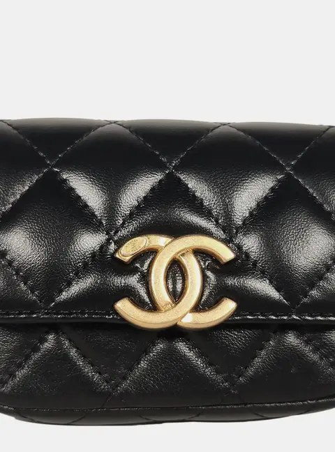 Chanel Waist Pouch Black Lambskin Leather Top Handle Bag